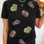 Black Sequin Crawfish Potato Lemon Corn Graphic Crewneck T Shirt