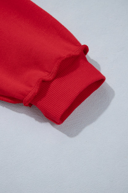 Fiery Red Saved By Grace Embroidered Detail Letter Graphic High Neck Sweatshirt