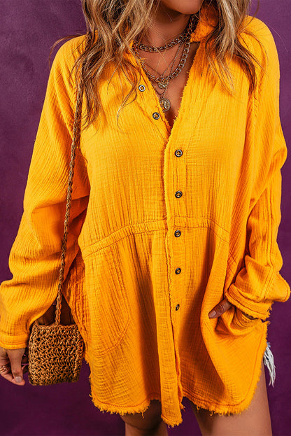 Chemise tunique surdimensionnée à ourlet froissé et effiloché 