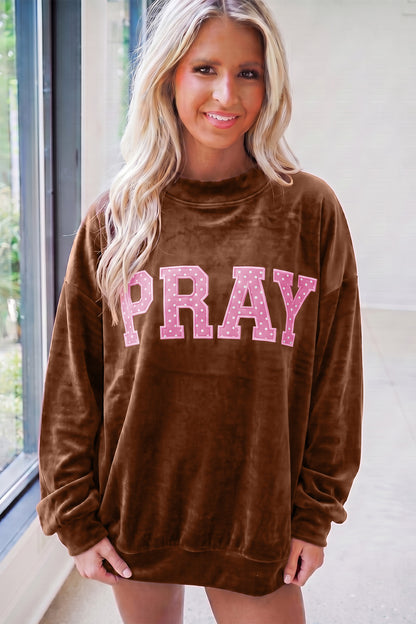 Coffee Christmas Velvet Graphic Print Long Sleeve Sweatshirt