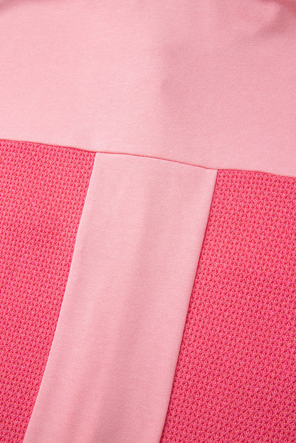 Veste-chemise ample boutonnée en tricot gaufré contrasté bicolore à motif fleur de pêcher