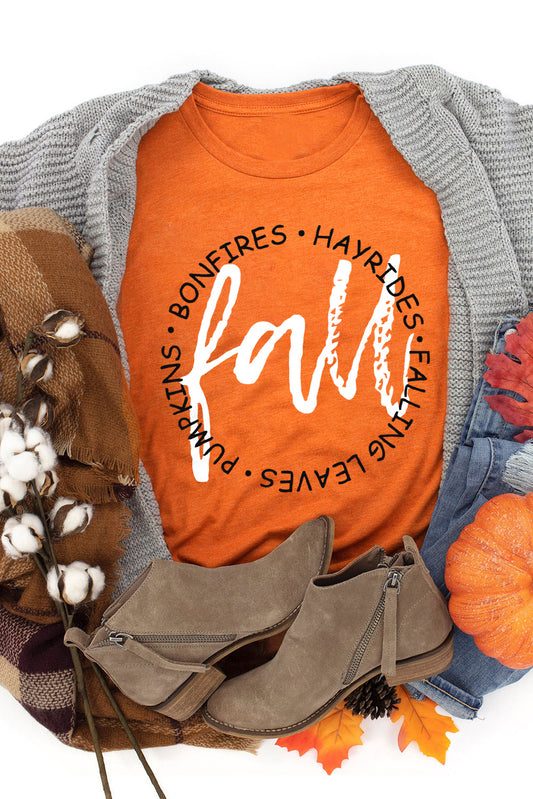 Camiseta con gráfico y cuello redondo con estampado de letras de otoño