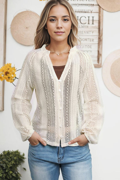 Black V-Neck Long Sleeve Button Up Lace Shirt