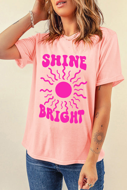 T-shirt décontracté graphique rose SHINE BRIGHT