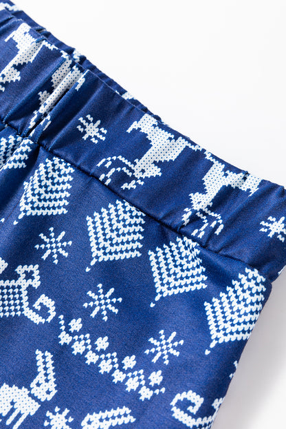 Ensemble deux pièces haut bleu uni et pantalon de Noël