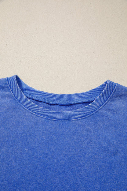 Sky Blue Mineral Wash Split Hem Loose Tunic Sweatshirt