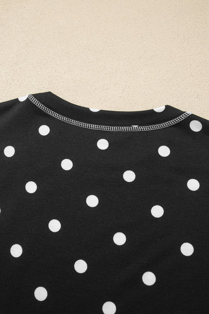 Black Polka Dot Half Sleeve Loose Top Elastic Waist Casual Pants Set