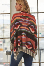 Multicolor Western Aztec Striped Mock Neck Dolman Sleeve Top