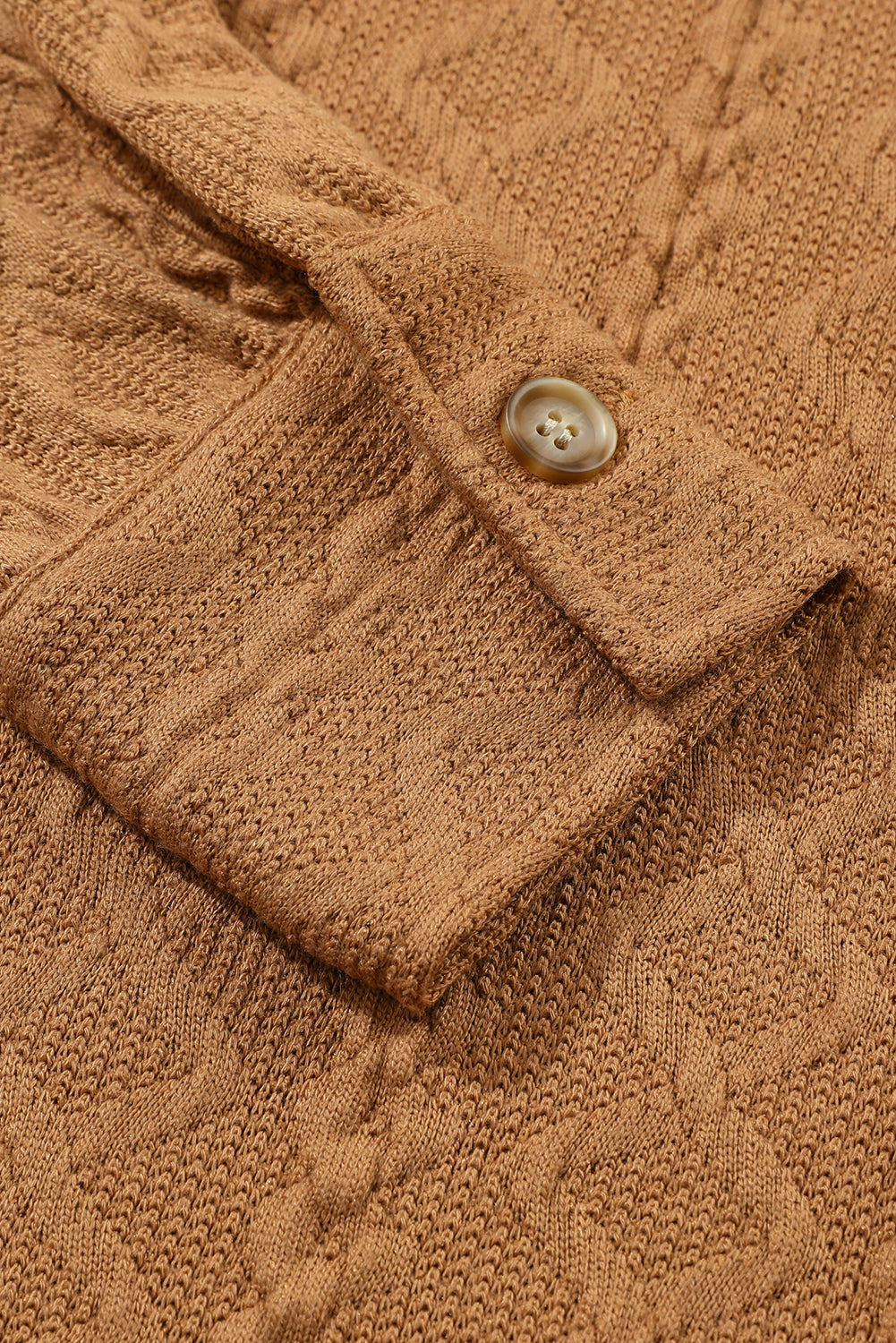 Veste-chemise à rabat en tricot torsadé camel 