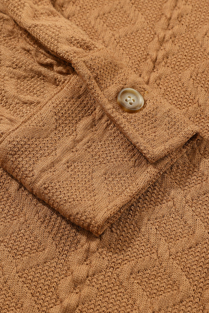 Veste-chemise à rabat en tricot torsadé camel 