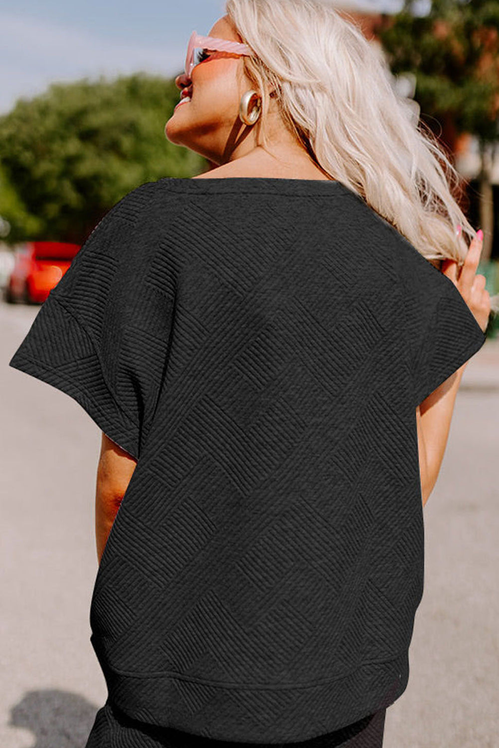 Black Shiny Heart Popping Graphic Textured 2pcs Outfit