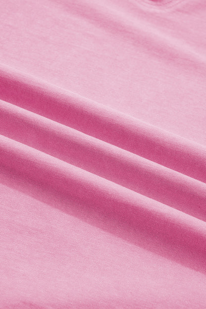 Pink Raw Cut Notched Neck Lace Patchwork Detail Mineral Wash Tee