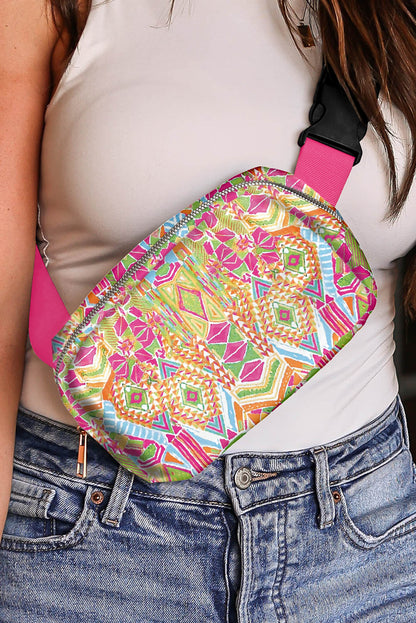 Sac de poitrine large à ceinture et boucle à imprimé western rouge rose