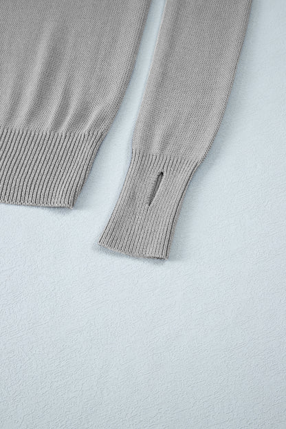 Pull gris uni à manches passe-pouce et bords côtelés