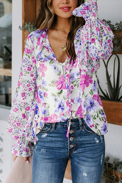 Rose Casual Cakewalk Floral Smocked Blouse