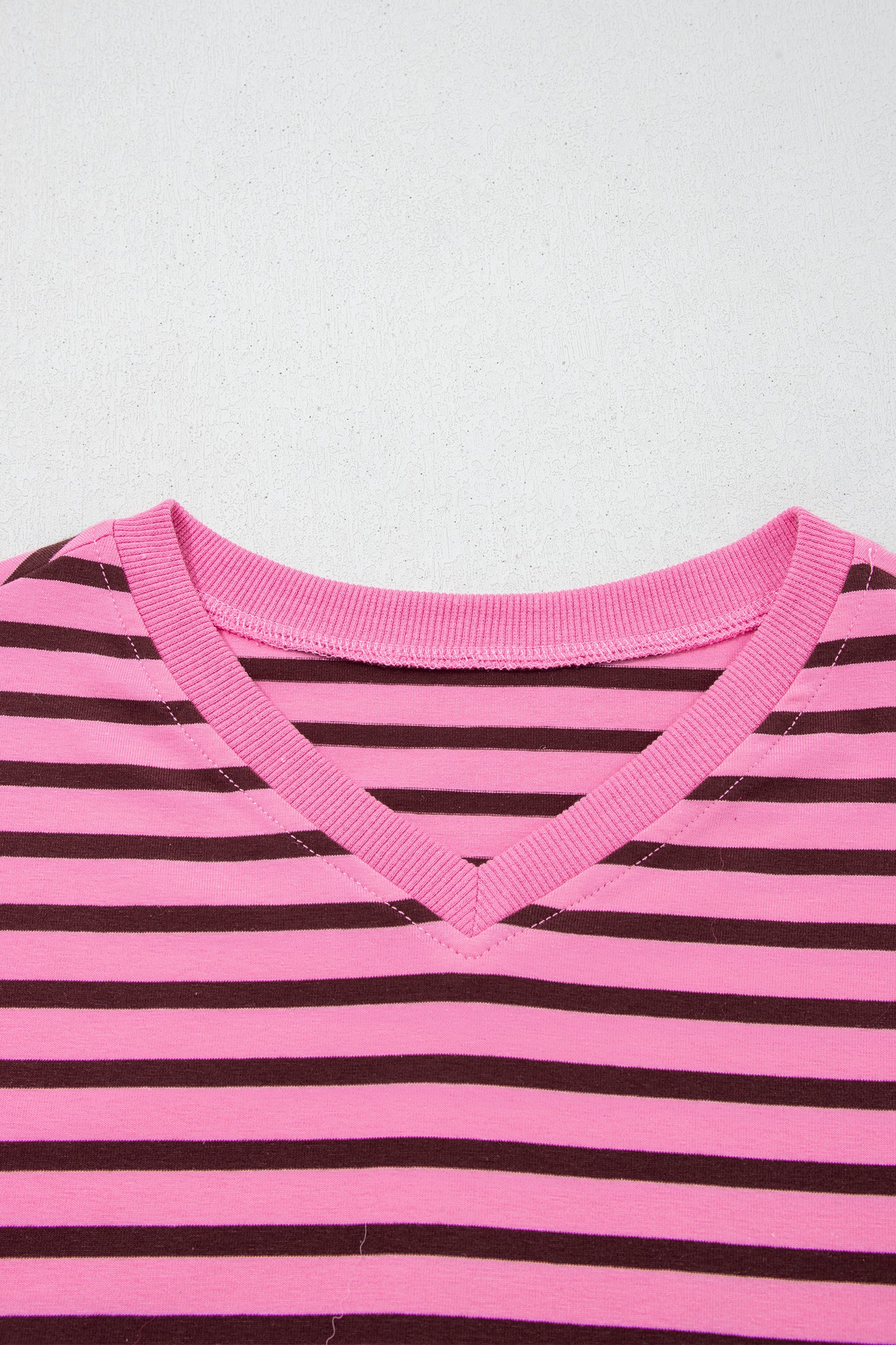 Pink Stripe V Neck Long Sleeve Drop Shoulder Blouse