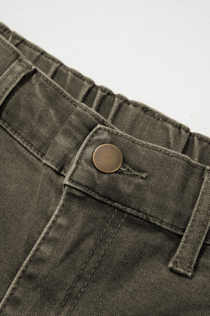 Coffee Solid Color Square Patch Pocket Ankle-length Barrel Jeans