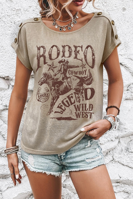 T-shirt boutonné à manches chauve-souris et motif cowboy RODEO gris fumé