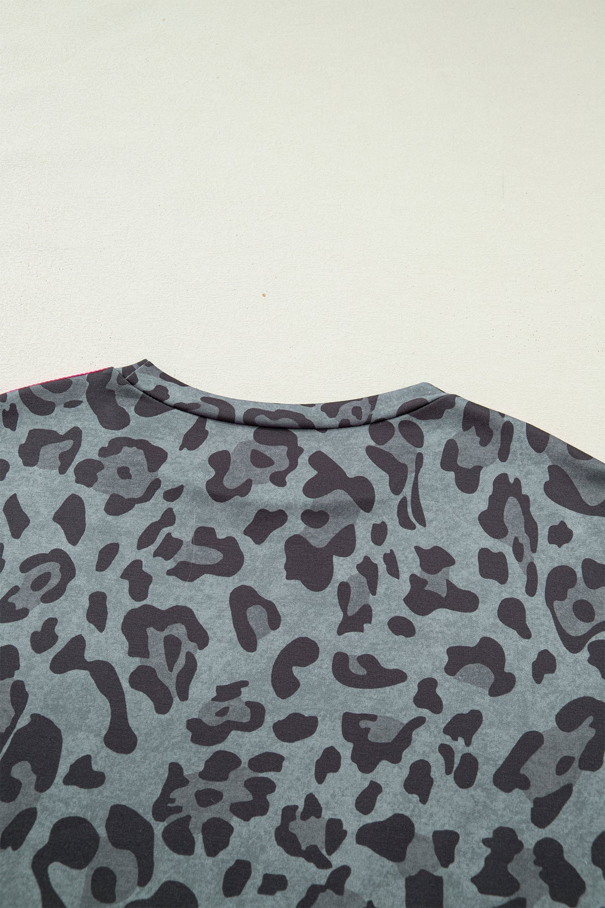 Gray Leopard Print Varsity Striped Trim Long Sleeve Top