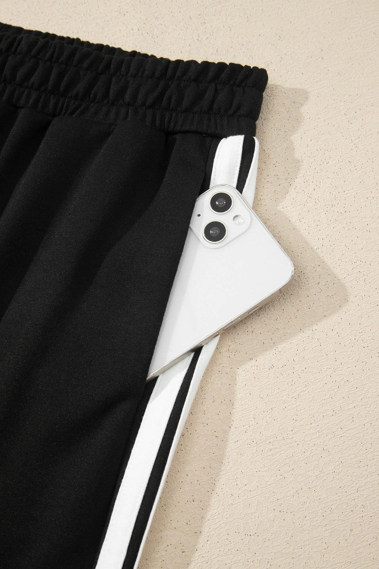 Black Varsity Striped Detail Loose Tee Jogger Pants 2pcs Outfit