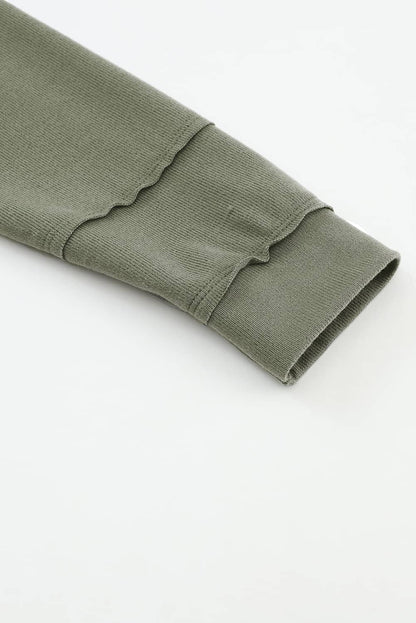 Top botones con cuello dividido patchwork retro manga larga verde