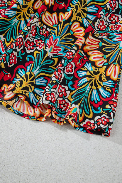 Robe longue noire à imprimé floral bohème, bretelles fines, sans manches, taille haute