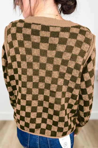 Multicolour Drop Shoulder Plaid Knit Long Sleeve Sweater