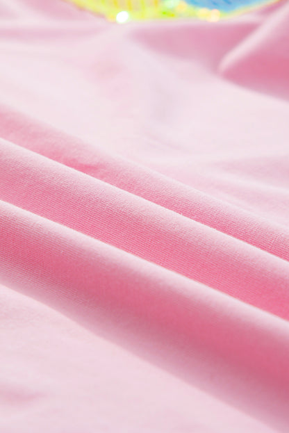 Haut à manches bouffantes rayé à paillettes roses