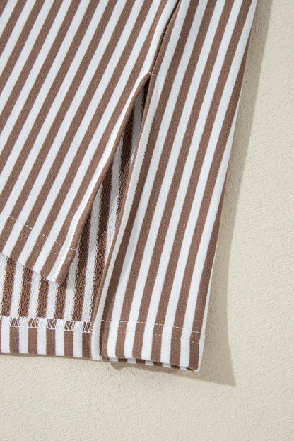 T-shirt grande taille à rayures kaki et manches courtes