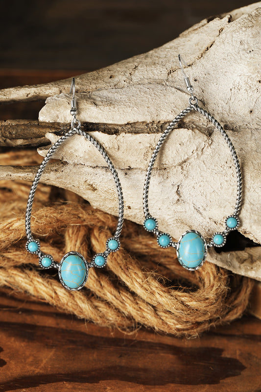 Silver Western Turquoise Water Drop Hook Earrings