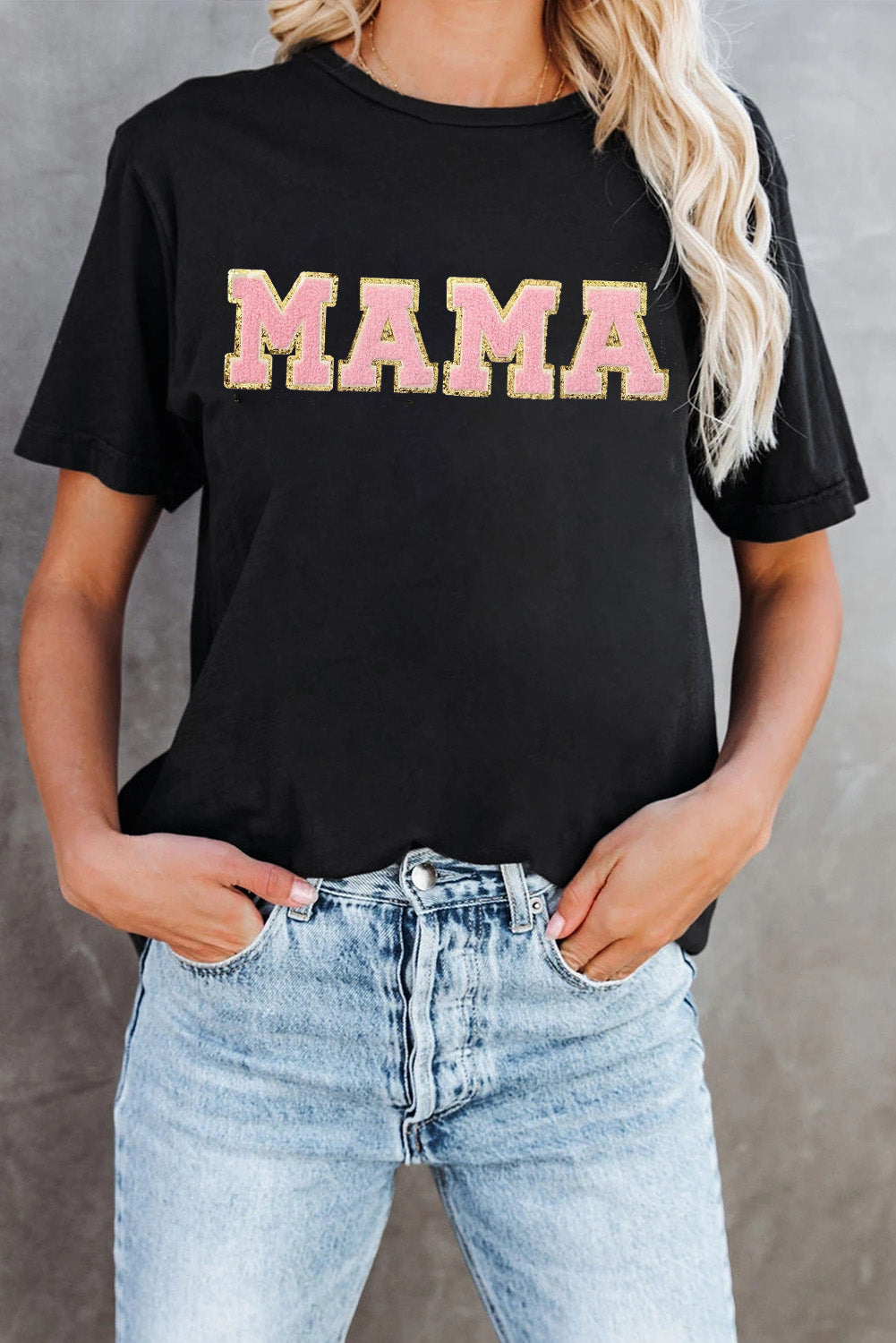 T-shirt graphique chenille noir MAMA 