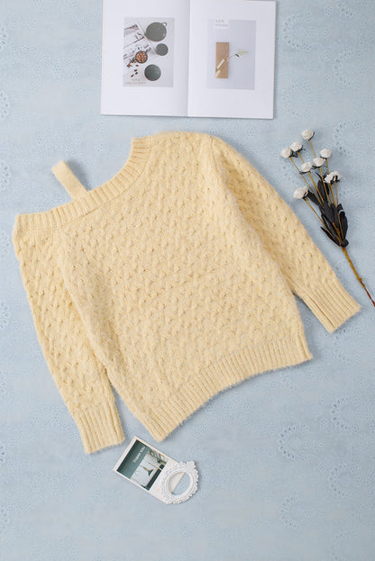 Asymmetric Cut Out Cold Shoulder Eyelash Sweater