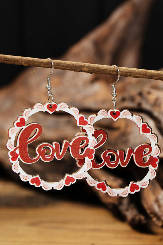 Red Hollowed Love Pendant Valentines Day Earrings