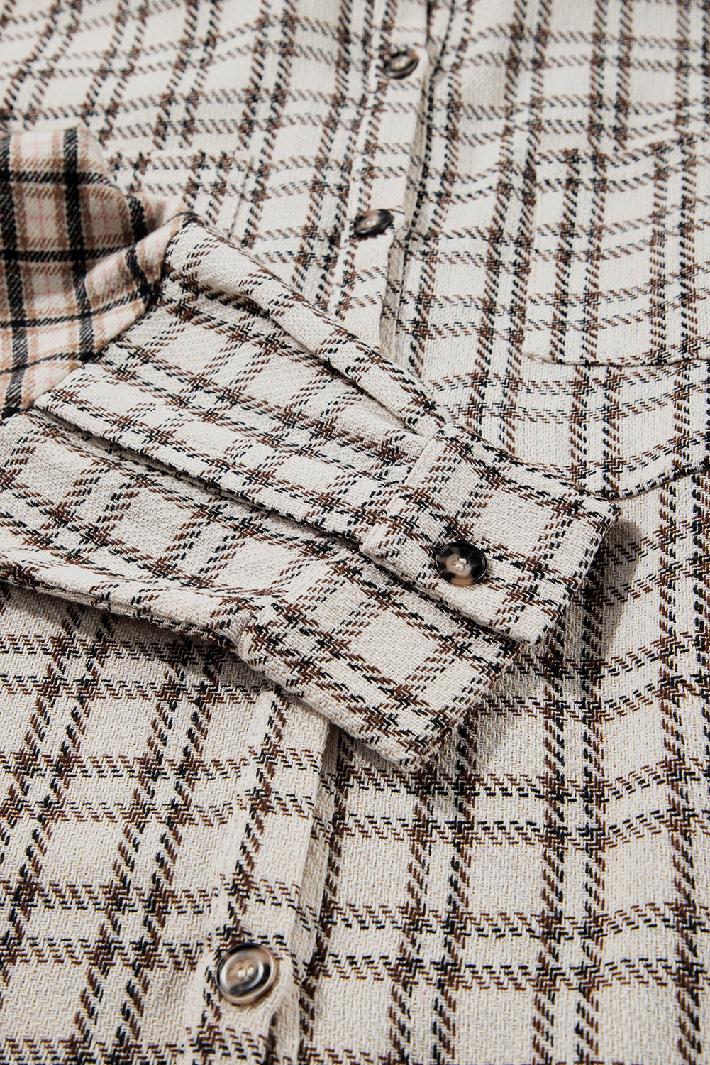 Robe chemise tunique boutonnée à carreaux à rayures blanches grande taille à ourlet brut