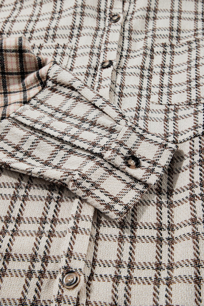 Robe chemise tunique boutonnée à carreaux à rayures blanches grande taille à ourlet brut