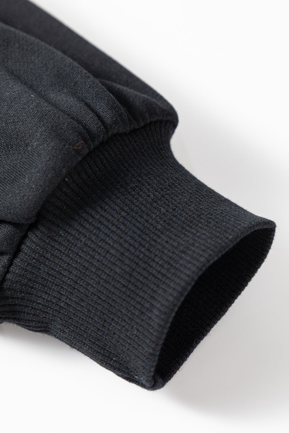 Black Rhinestone Embellished Drop Shoulder Ribbed Cuffs Sweatshirt