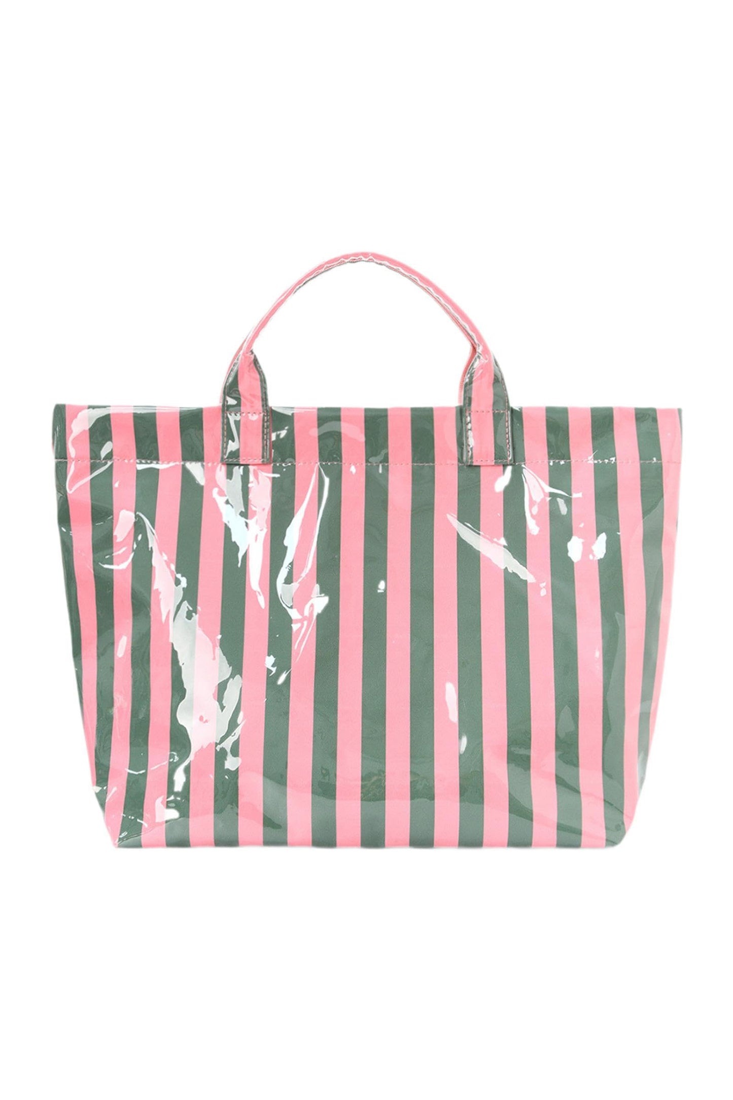 Blackish Green Glossy Striped Vinyl Large Tote Bag