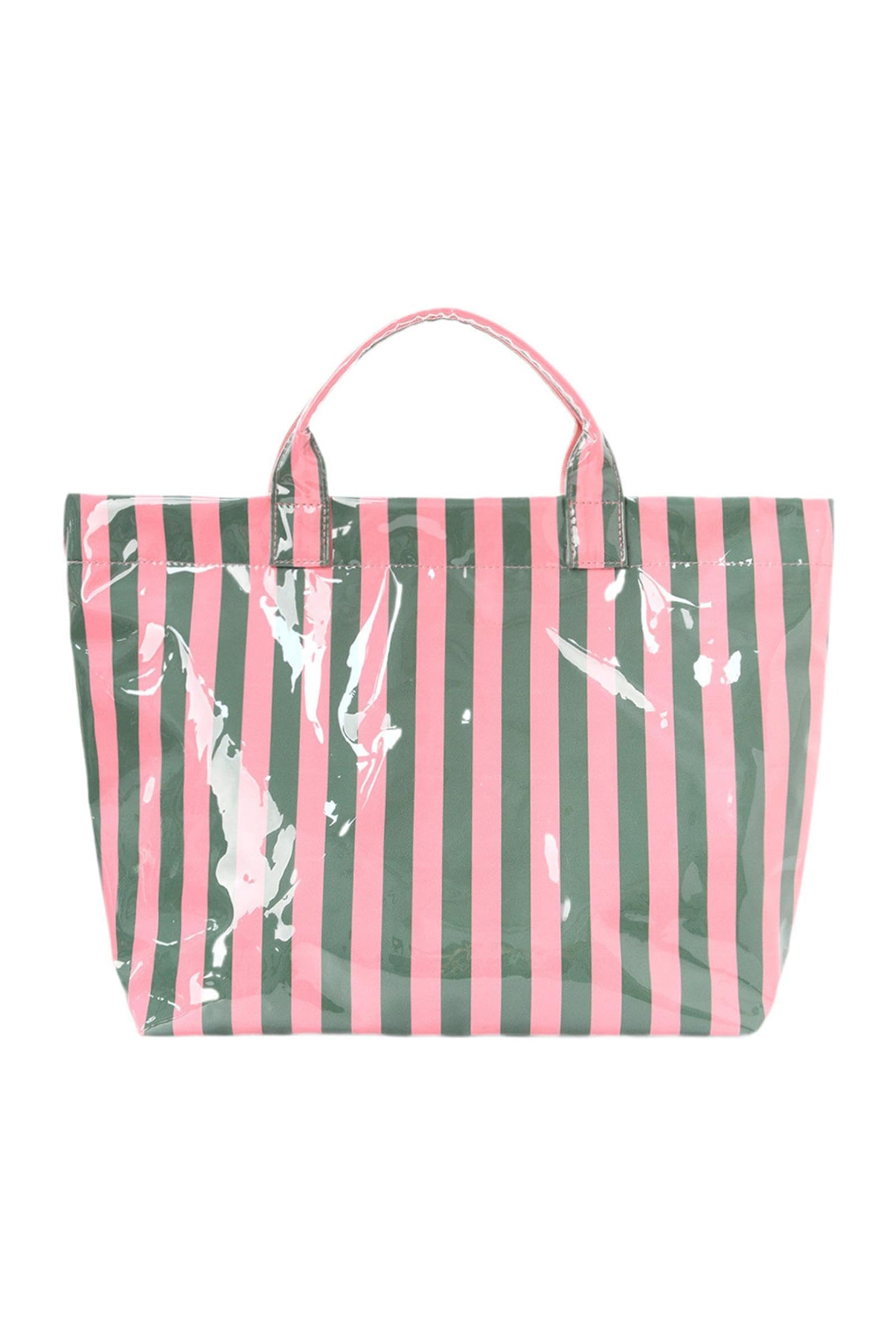 Blackish Green Glossy Striped Vinyl Large Tote Bag