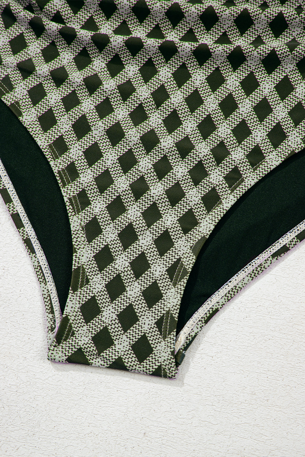 Bikini taille haute à carreaux et pois verts