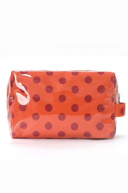 Orange Durable PVC Polka Dot Makeup Bag