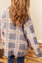 Sky Blue Fuzzy Plaid Collared Button Up Cardigan