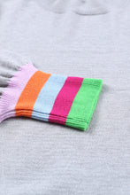 Crew Neck Colorful Striped Cuffs Puff Sleeves Sweater