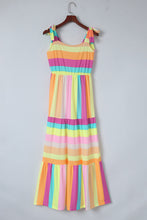 Vestido largo con tirantes y nudo de lazo a rayas en bloque de color multicolor