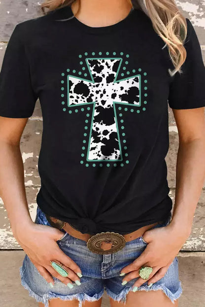 Camiseta negra con estampado animal y gráfico cruzado