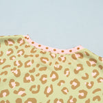 Khaki Leopard Polka Dot Colorblock Trim Long Sleeve Top
