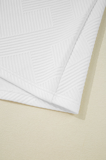 White Textured Half Zip Tank Top Drawstring Shorts Set