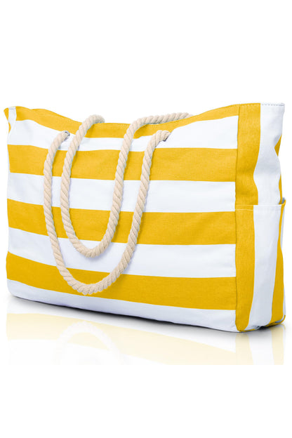Yellow Striped Waterproof Canvas Large Capacity Tote Bag