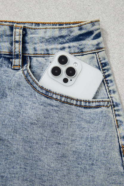 Myosotis Scalloped Detail Button Front Short Denim Skirt