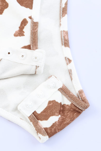 Body de manga larga con cuello en V profundo y estampado de vaca