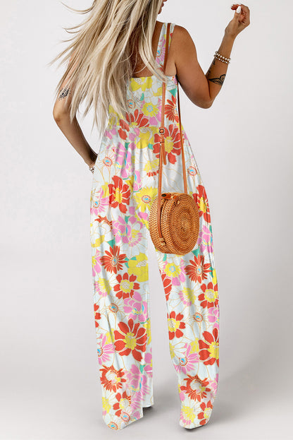 Top floral con mangas acampanadas y cuello levantado multicolor